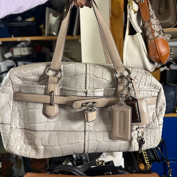 Coach Cream Croc-Embossed Shoulder Bag - Picture 1 of 14